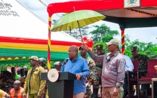President John Dramani Mahama addresses officials and military personnel at Kwaso