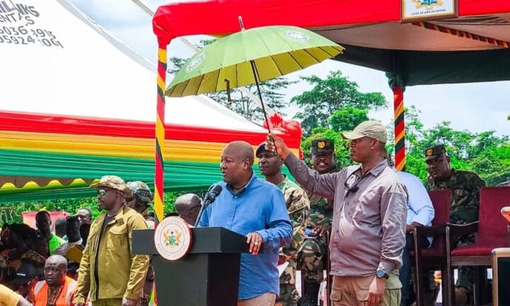 President John Dramani Mahama addresses officials and military personnel at Kwaso