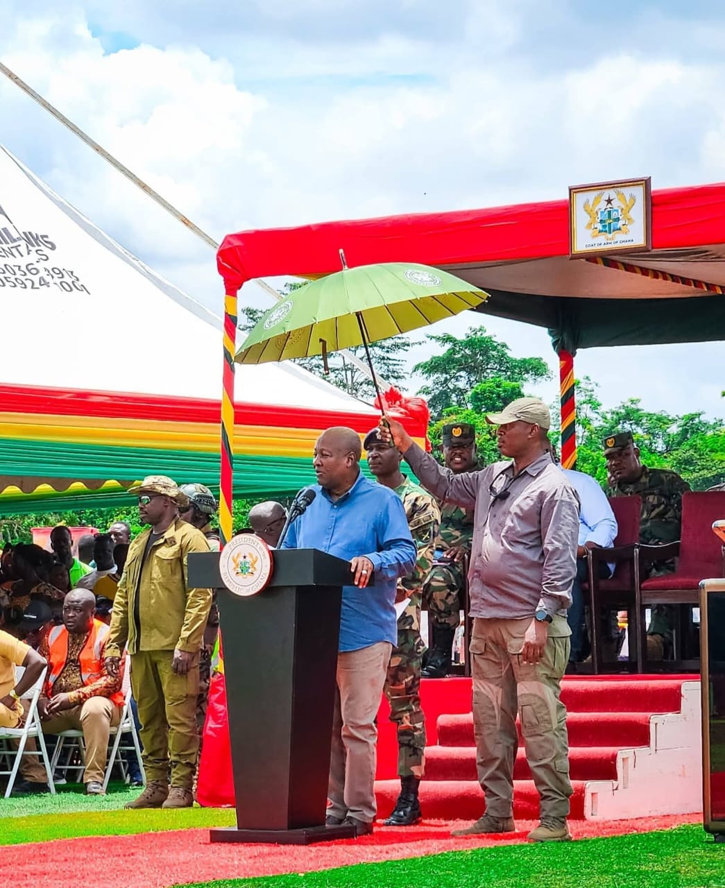 President John Dramani Mahama addresses officials and military personnel at Kwaso