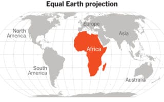 Equal Earth world map projection showing Africa at its more accurate relative size